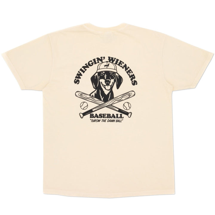 swingin’ wieners baseball club unisex pocket tee | cream - bean goods