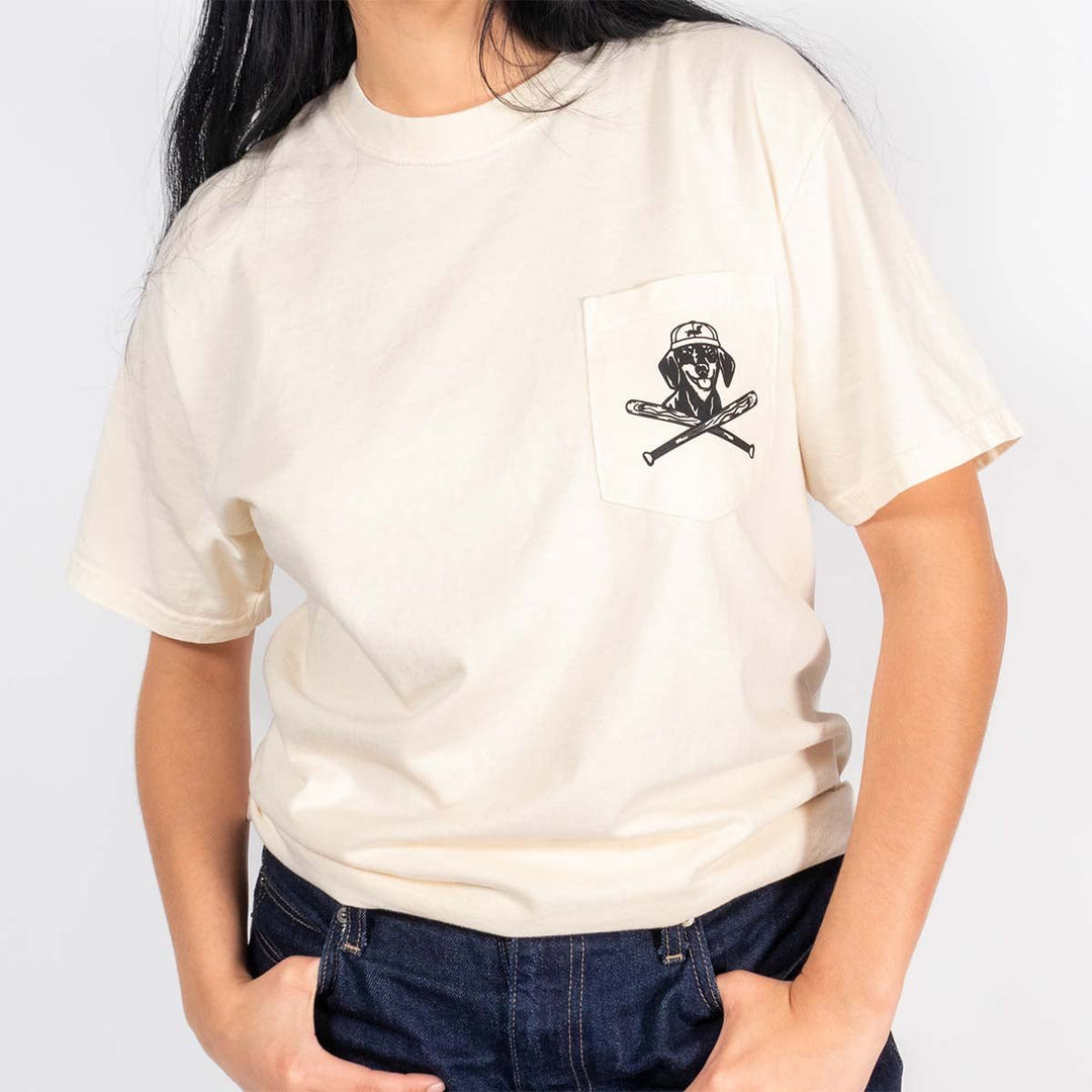 swingin’ wieners baseball club unisex pocket tee | cream - bean goods