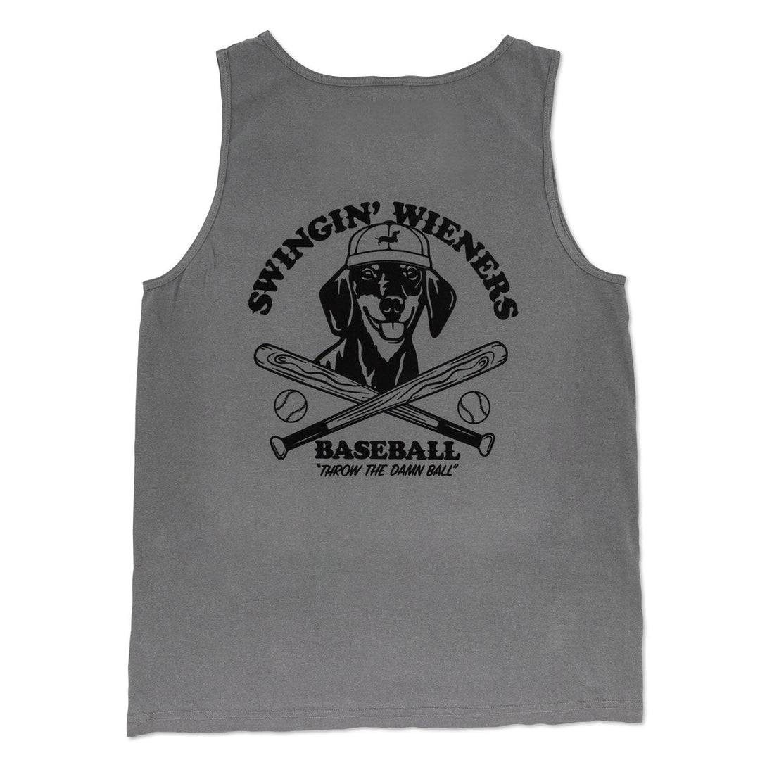 swingin’ wieners baseball club unisex tank | graphite - bean goods