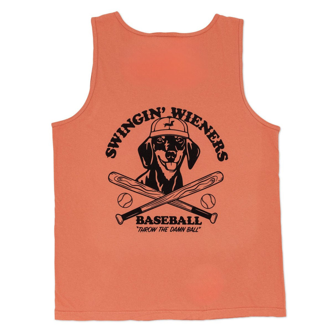 swingin’ wieners baseball club unisex tank | tangerine - bean goods