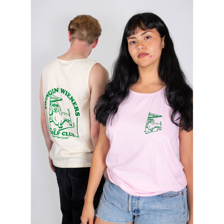 swingin’ wieners golf club unisex tank | caddy pink - bean goods