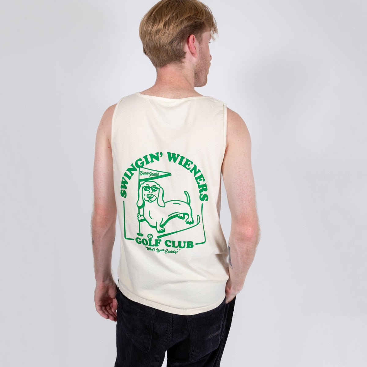 swingin’ wieners golf club unisex tank | cream - bean goods