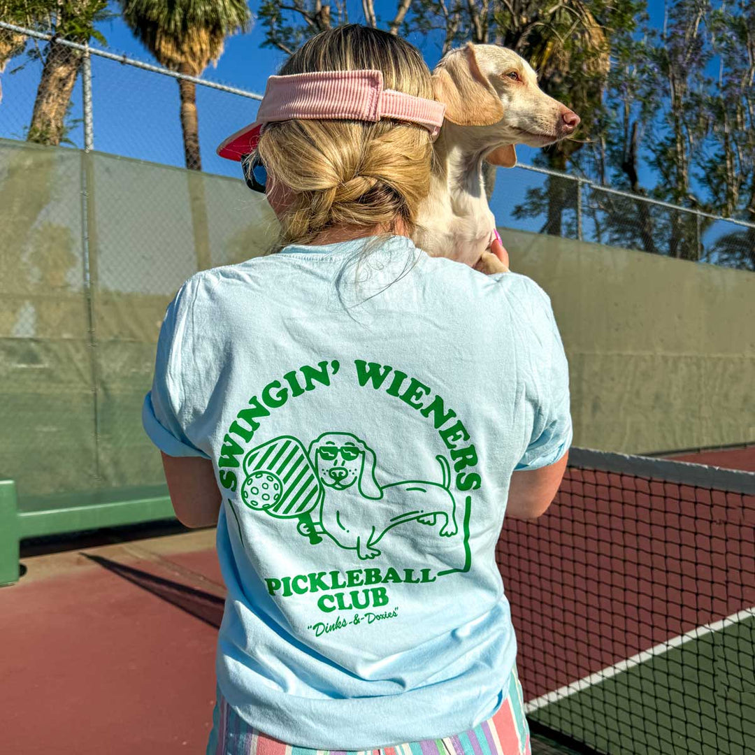 swingin’ wieners pickle ball unisex pocket tee | blue bird - bean goods