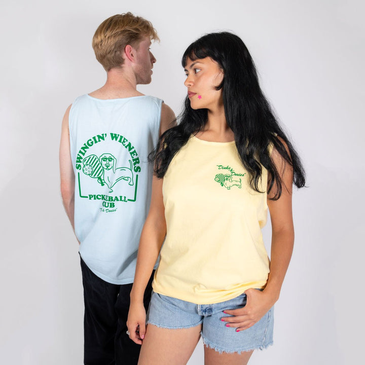 swingin’ wieners pickle ball unisex tank | blue bird - bean goods