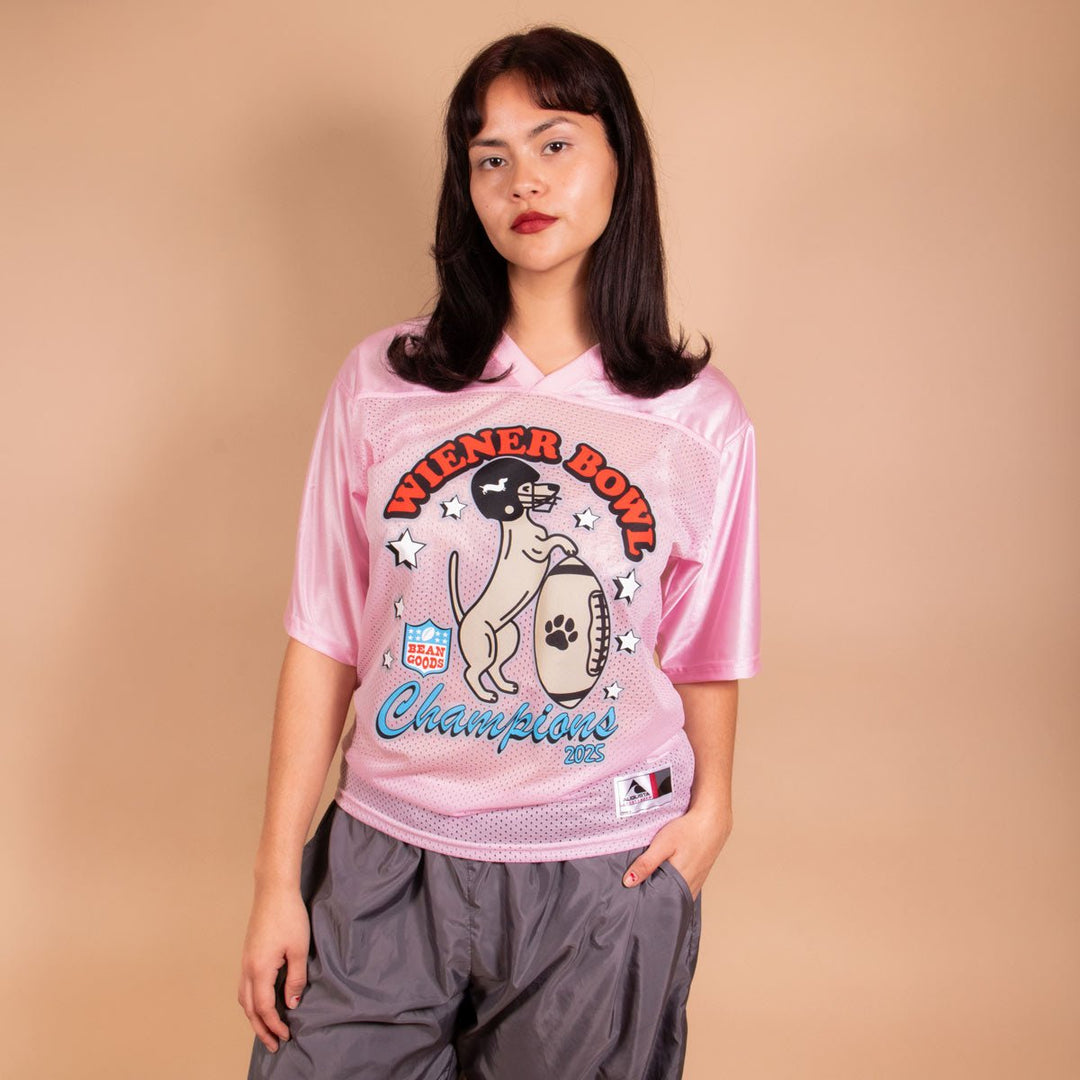 wiener bowl football jersey | ween pink - bean goods