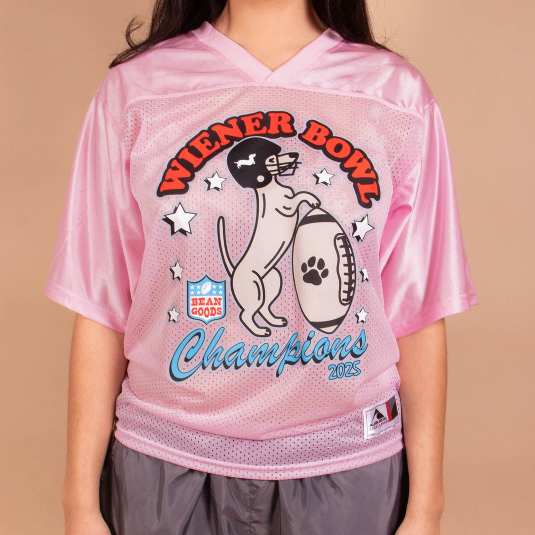 wiener bowl football jersey | ween pink - bean goods