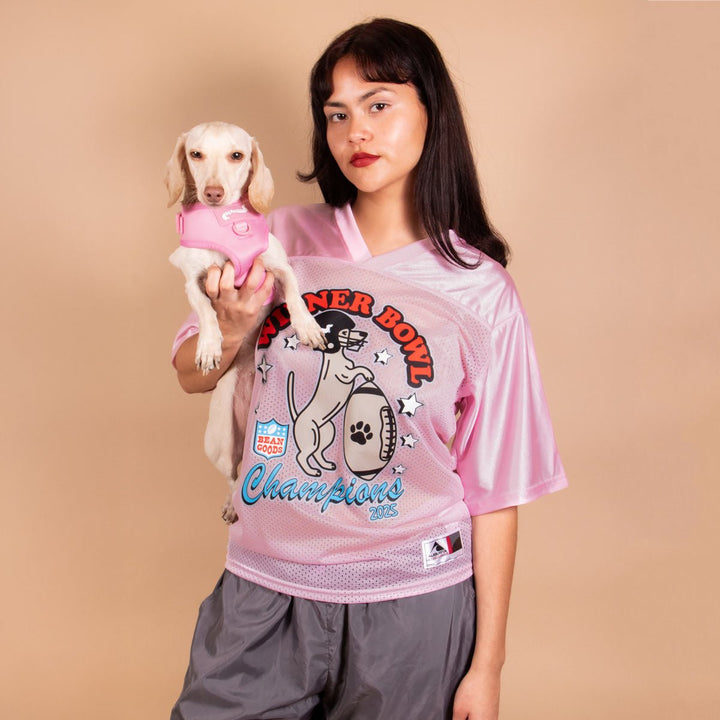 wiener bowl football jersey | ween pink - bean goods