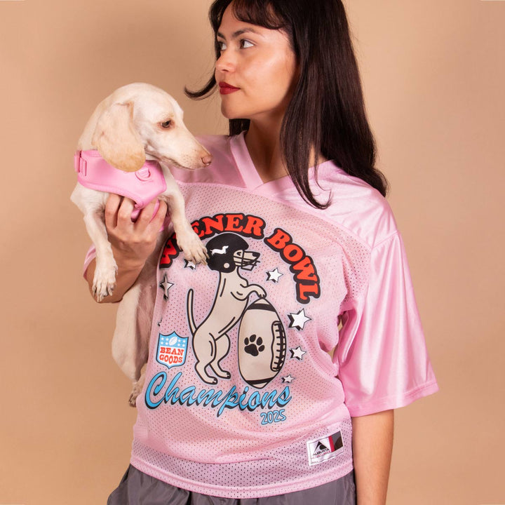 wiener bowl football jersey | ween pink - bean goods