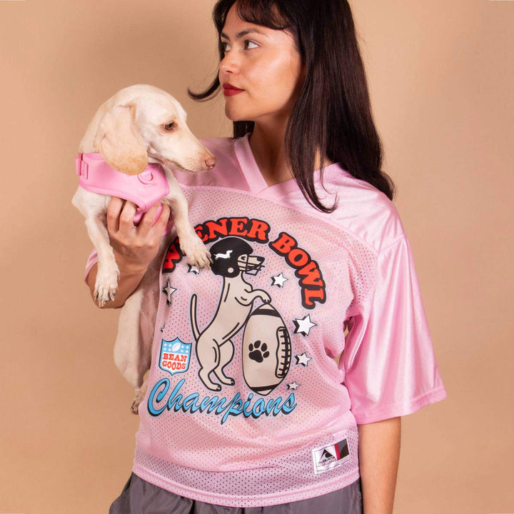 wiener bowl football jersey | ween pink - bean goods