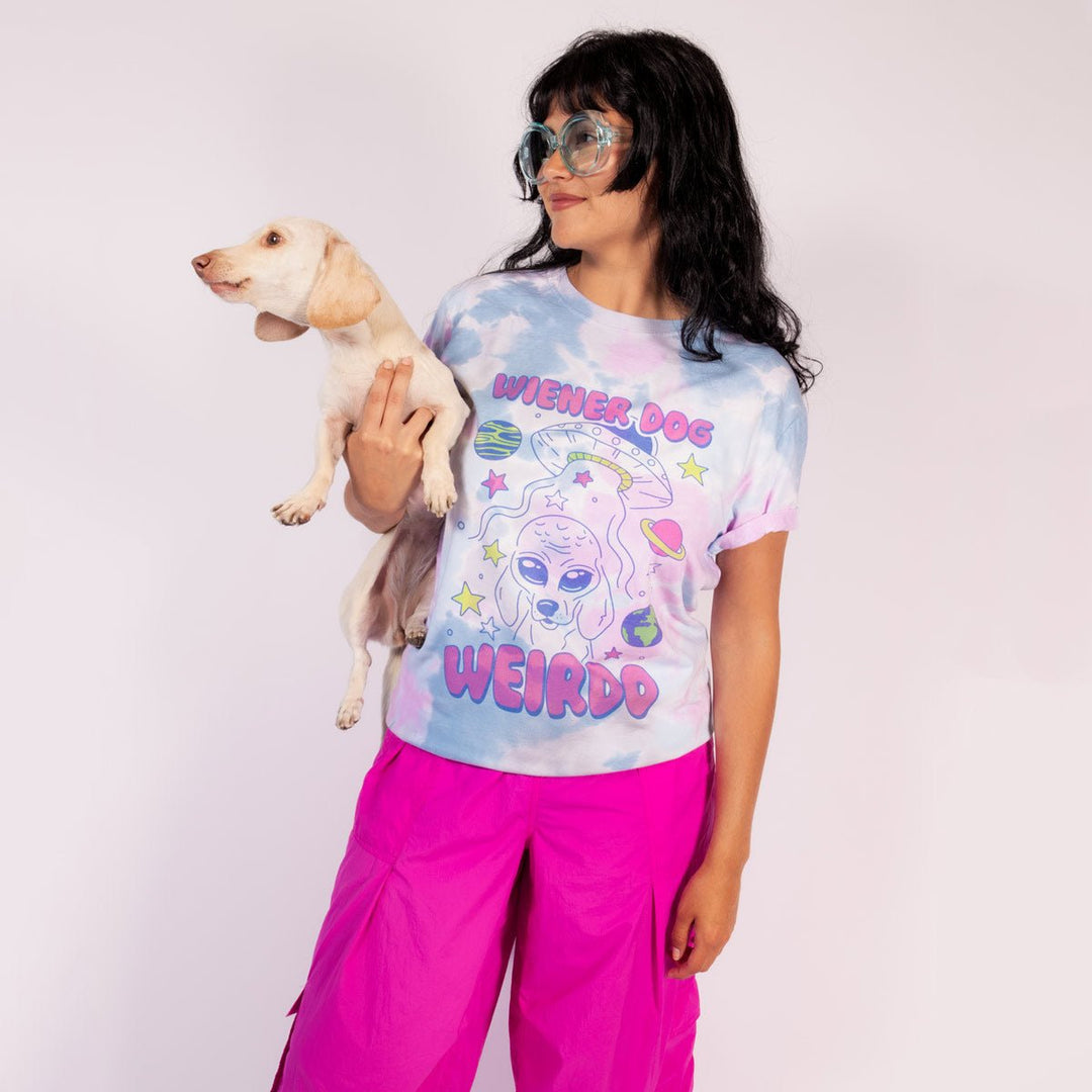 wiener dog weirdo unisex tie - dye tee - bean goods