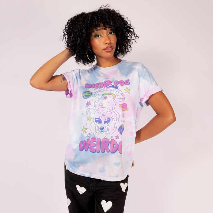 wiener dog weirdo unisex tie - dye tee - bean goods