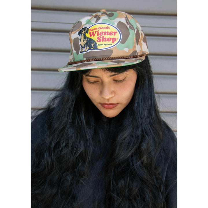 wiener shop hat | camo - bean goods