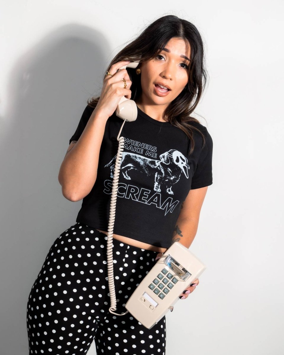 wieners make me scream ribbed cropped tee - bean goods