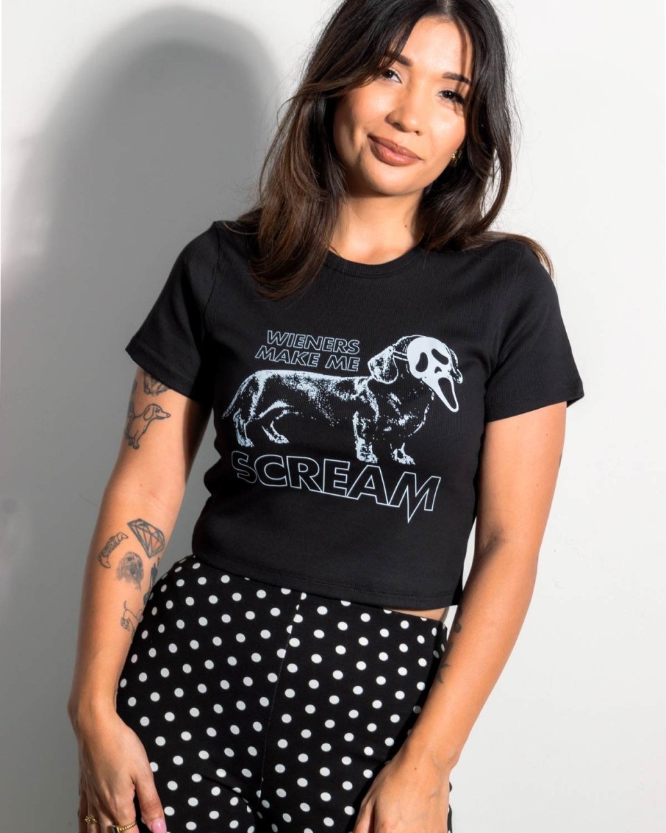 wieners make me scream ribbed cropped tee - bean goods