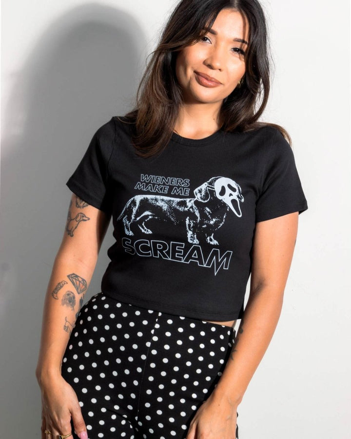 wieners make me scream ribbed cropped tee - bean goods
