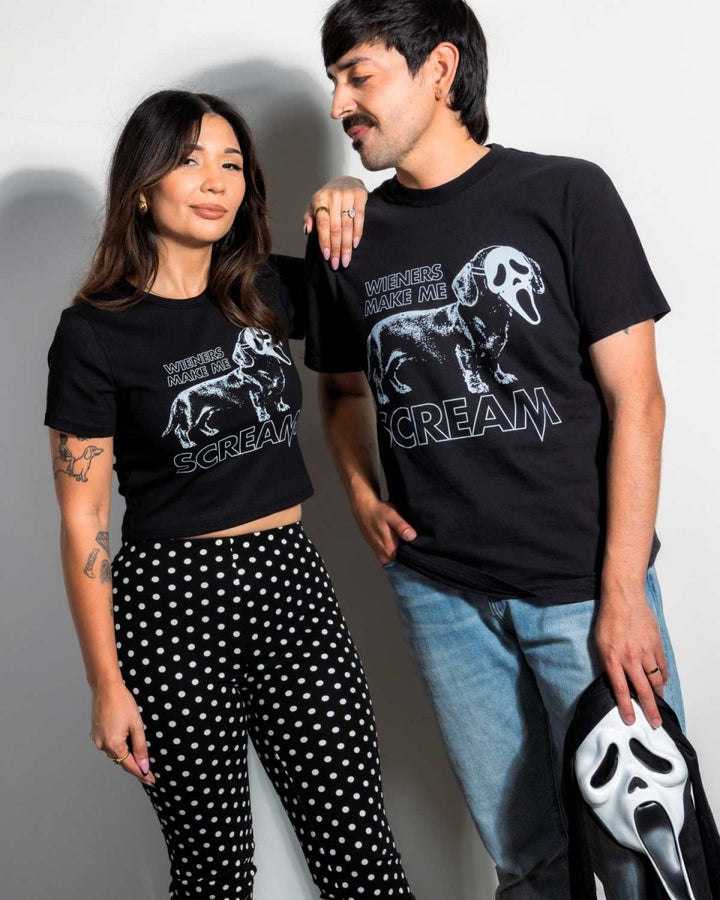 wieners make me scream ribbed cropped tee - bean goods