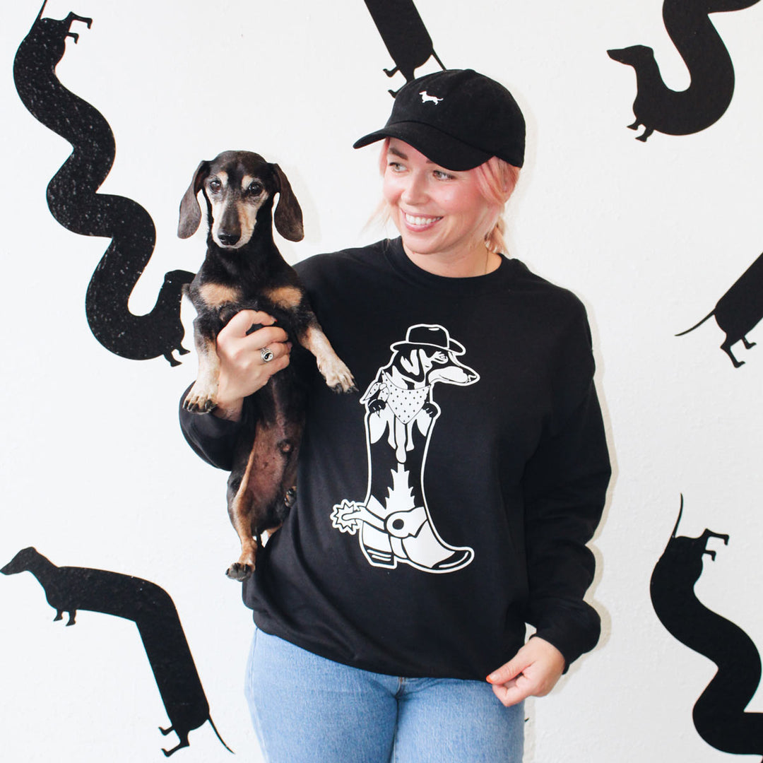 long little doggie unisex crew sweatshirt | black