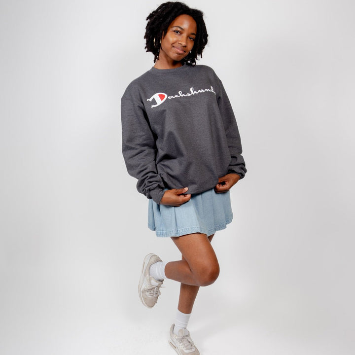 champion x bean goods unisex crew sweatshirt | charcoal heather - bean goods