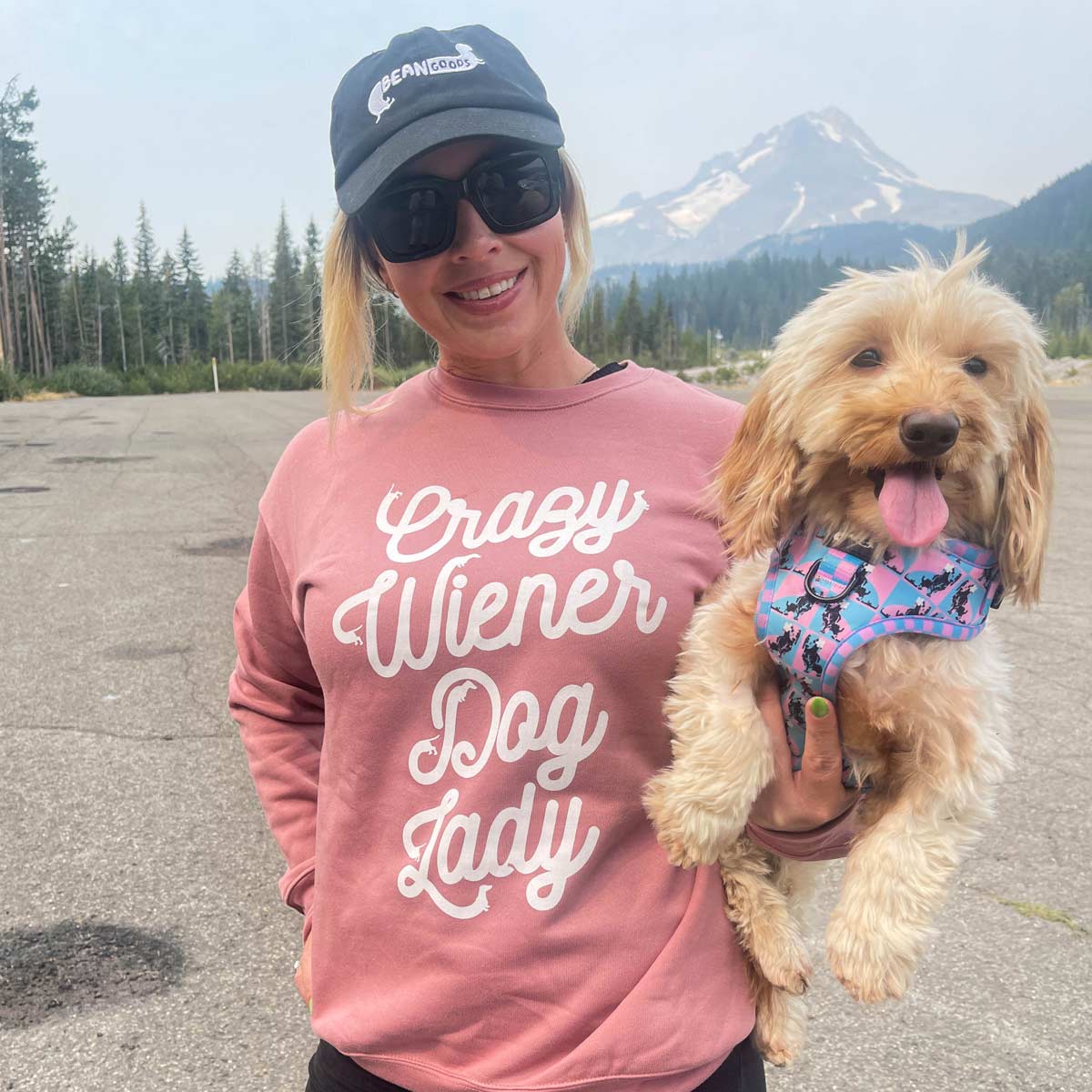 crazy wiener dog lady unisex crew sweatshirt | mauve - bean goods