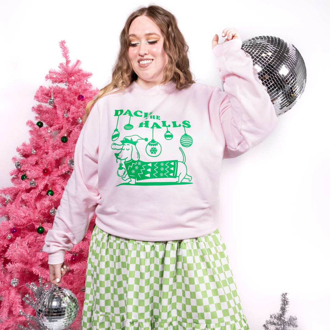 dach the halls unisex crew sweatshirt | pink - bean goods