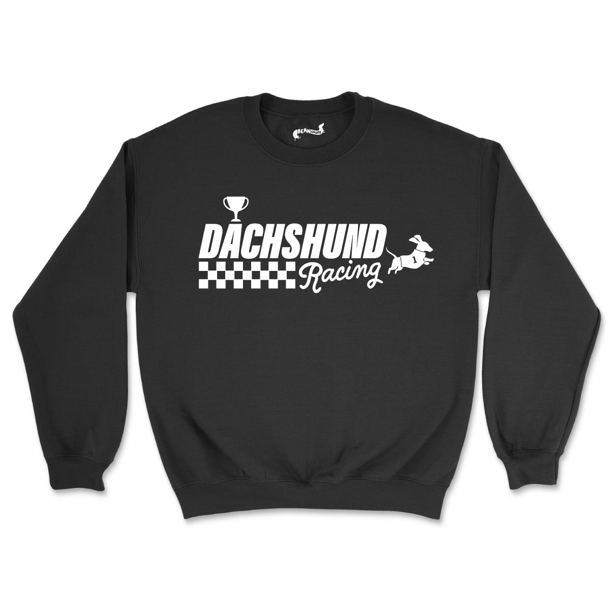 dachshund racing unisex crew sweatshirt | black - bean goods