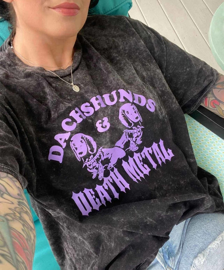 dachshunds & death metal unisex tee | mineral wash - bean goods