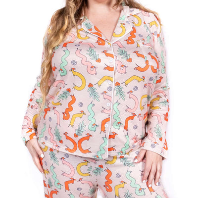 dox-mas squiggly ween button-up long sleeve pajama shirt - bean goods