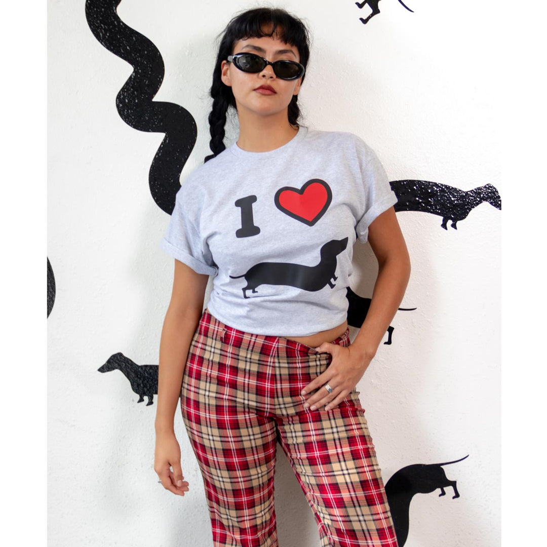 doxie love unisex tee | heather grey - bean goods