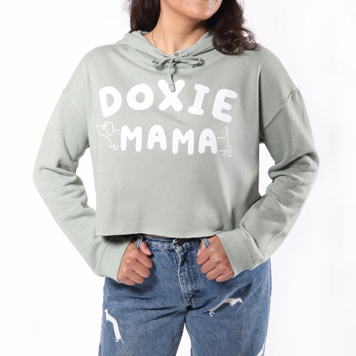 doxie mama cropped hoodie | sage - bean goods