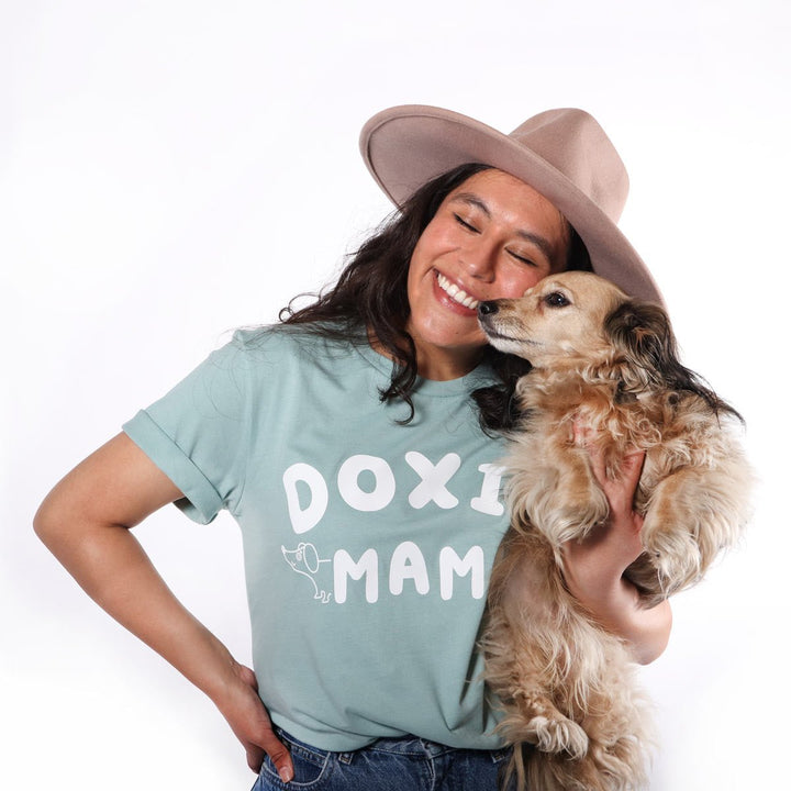 doxie mama unisex tee | dusty blue - bean goods