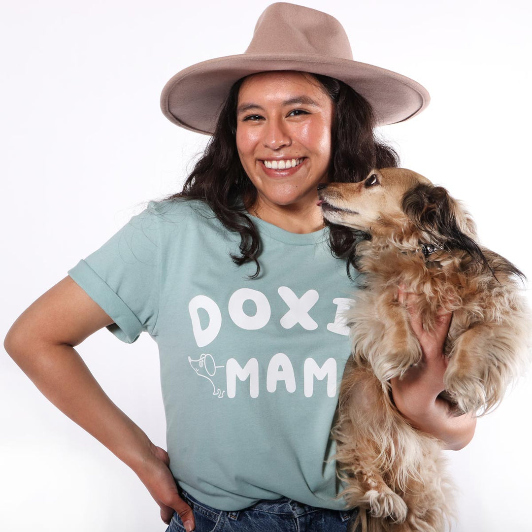 doxie mama unisex tee | dusty blue - bean goods