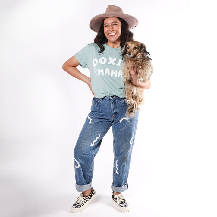 doxie mama unisex tee | dusty blue - bean goods