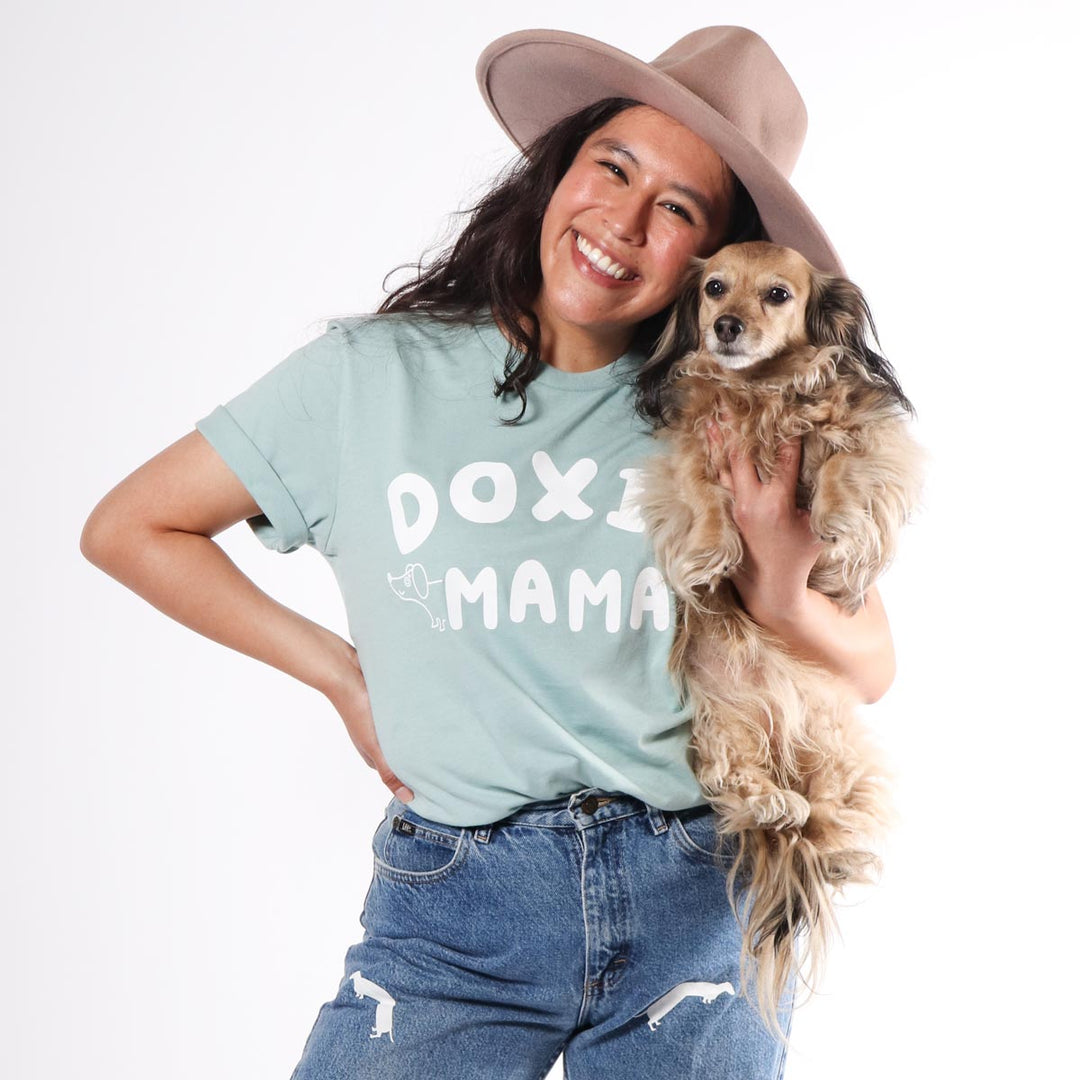 doxie mama unisex tee | dusty blue - bean goods