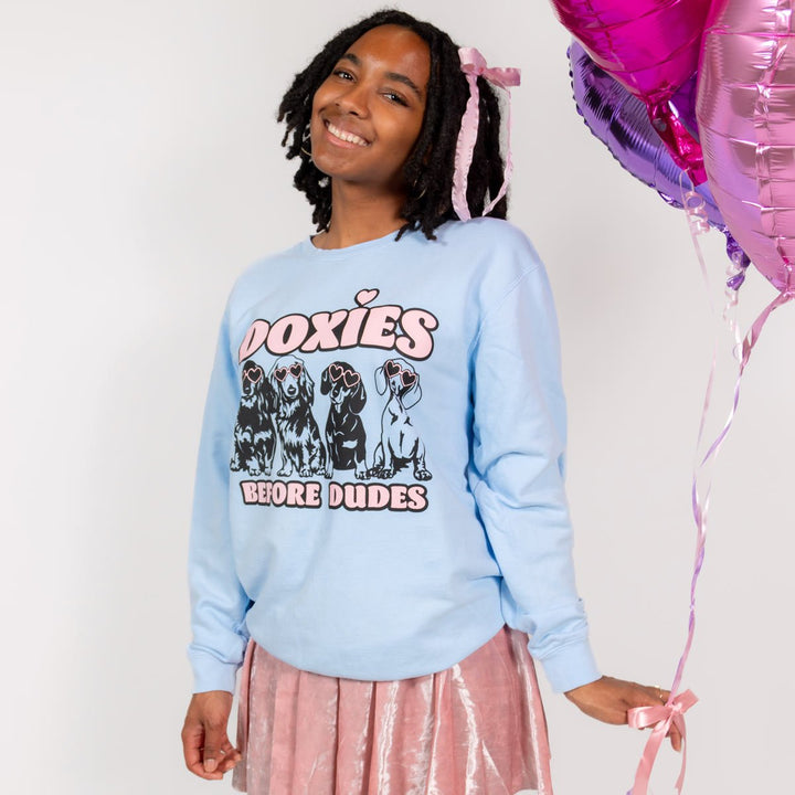 doxies before dudes unisex crew | sky blue - bean goods