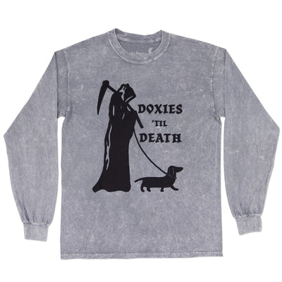 doxies 'til death unisex long sleeve tee | grey mineral wash - bean goods