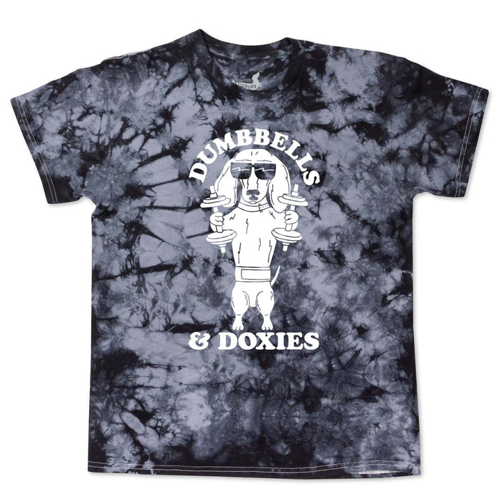 dumbbells & doxies unisex tee | tie-dye - bean goods