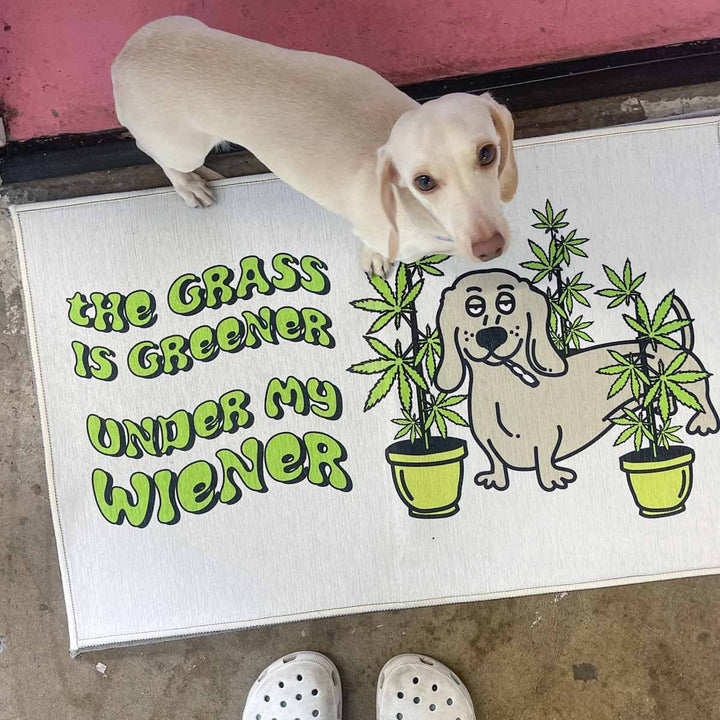 grass is greener under my wiener door mat - bean goods