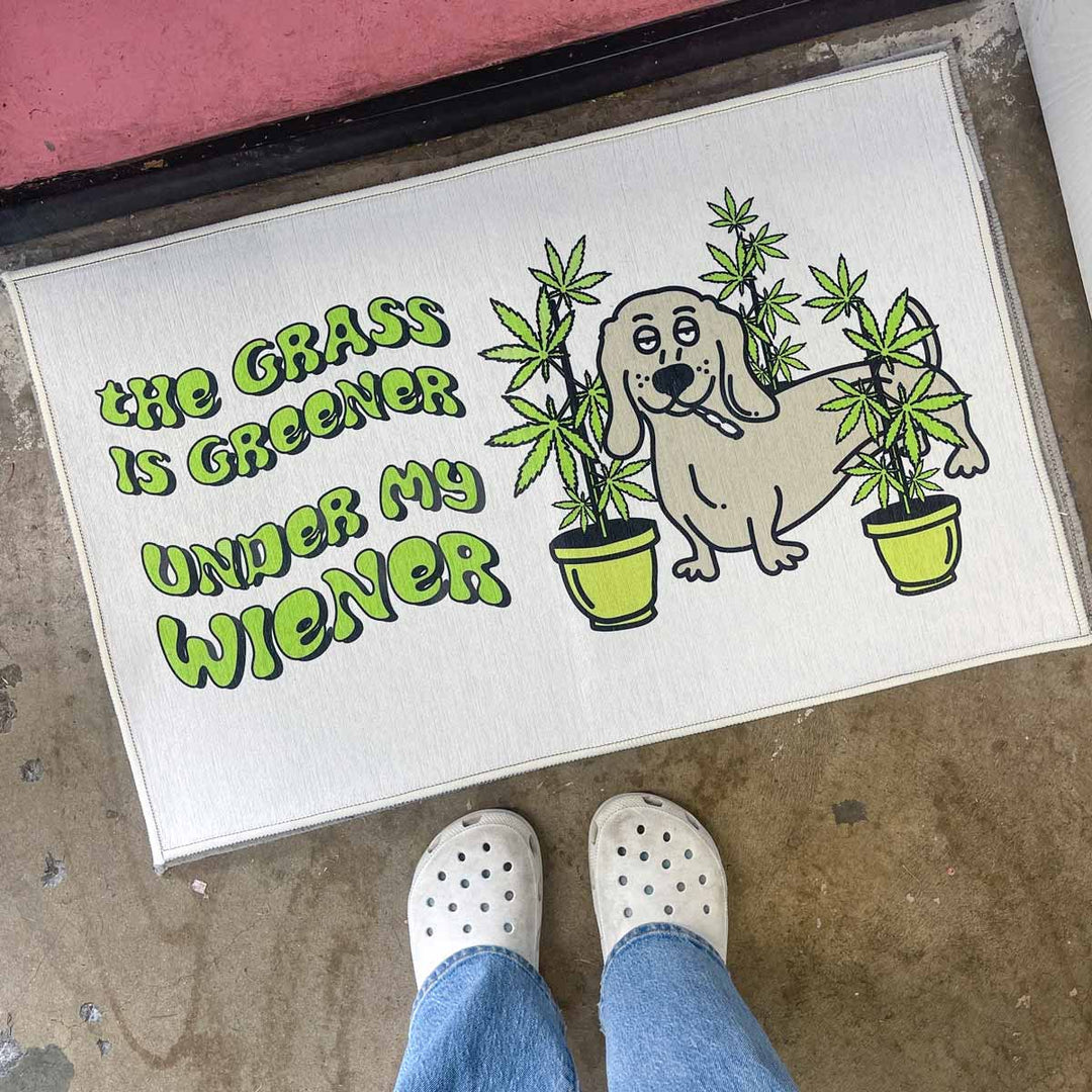 grass is greener under my wiener door mat - bean goods