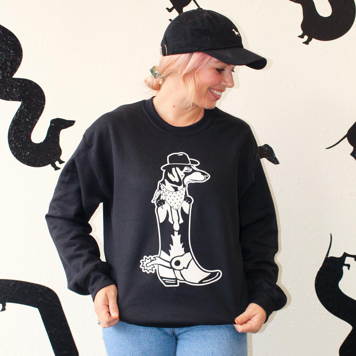 long little doggie unisex crew sweatshirt | black - BeanGoods