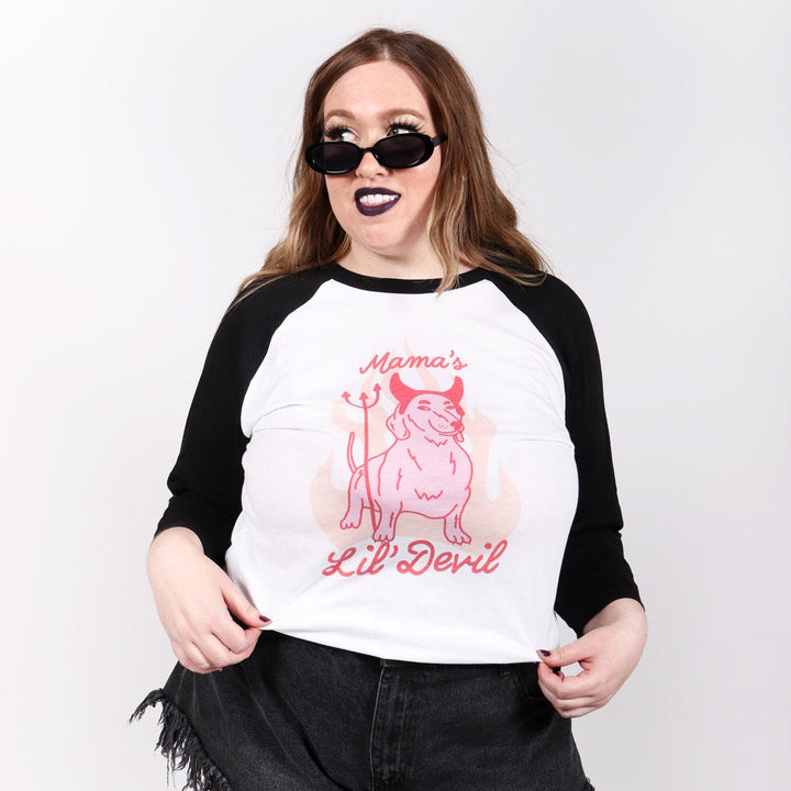 mama's lil' devil unisex baseball tee - bean goods