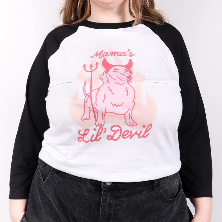 mama's lil' devil unisex baseball tee - bean goods