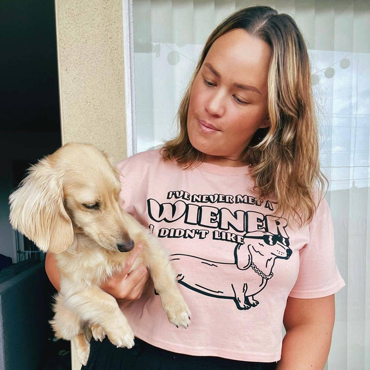 never met a wiener cropped tee | rose - bean goods