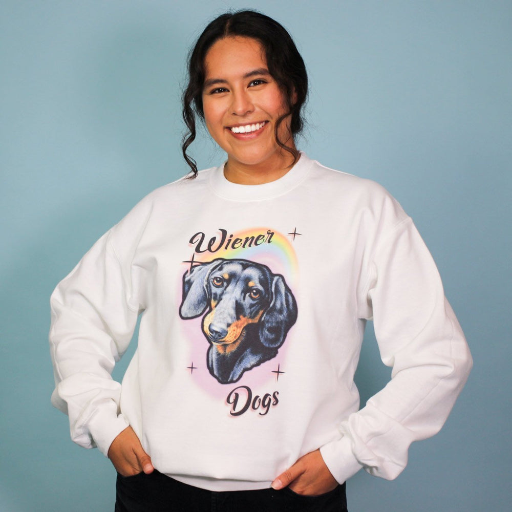 rainbows and wiener dogs unisex crew sweatshirt | black and tan - BeanGoods