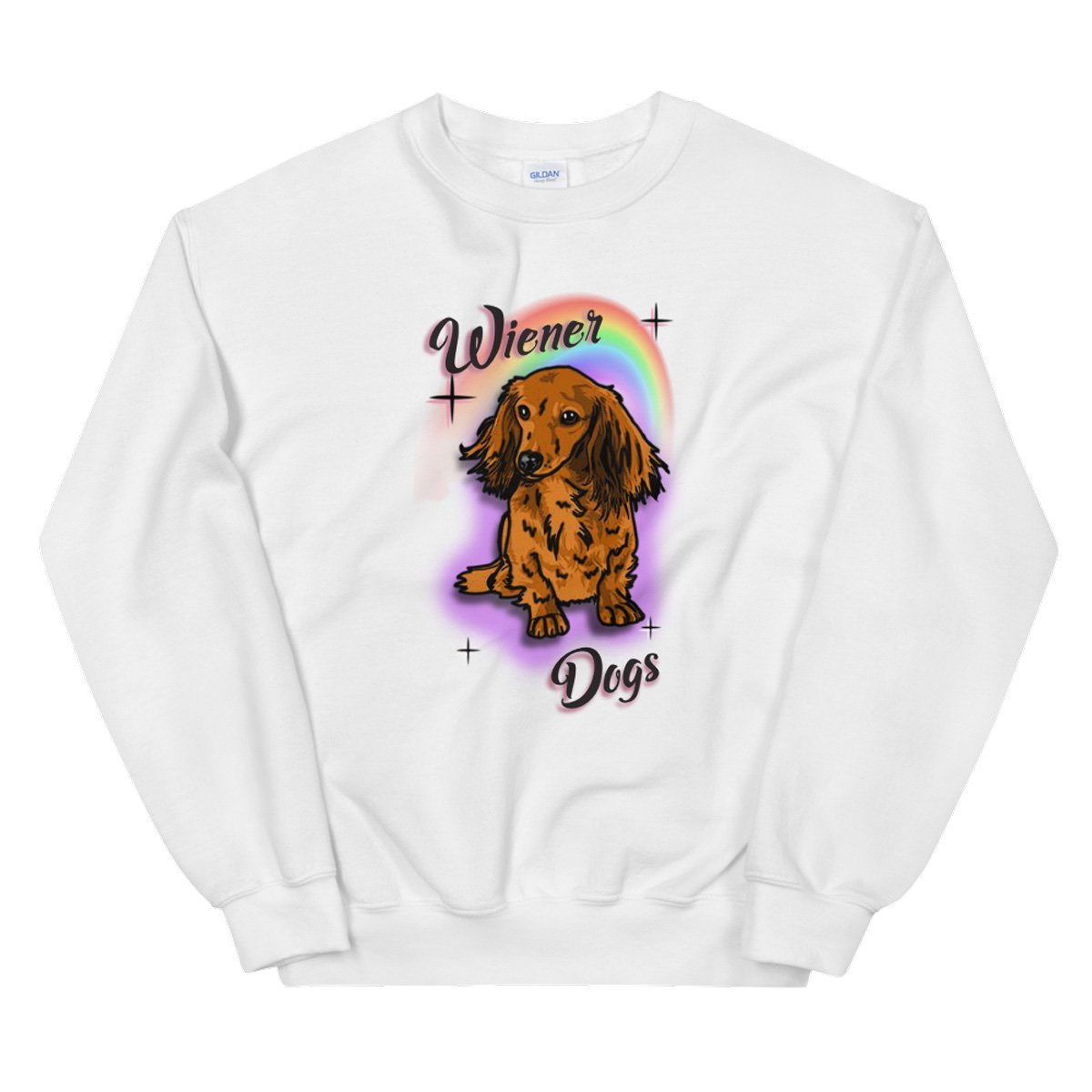rainbows and wiener dogs unisex crew sweatshirt | long haired red - BeanGoods