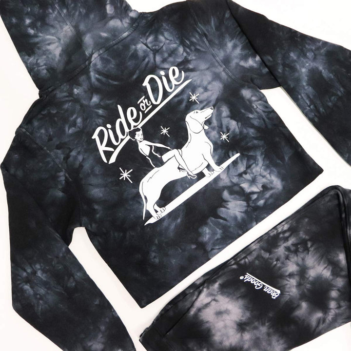 ride or die unisex hoodie | black tie-dye - bean goods