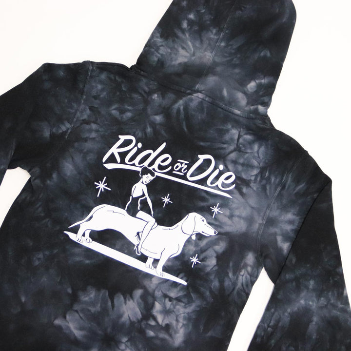 ride or die unisex hoodie | black tie-dye - bean goods