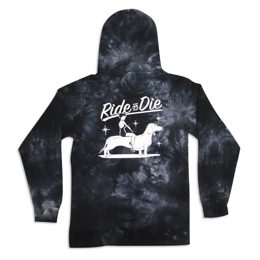 ride or die unisex hoodie | black tie-dye - bean goods