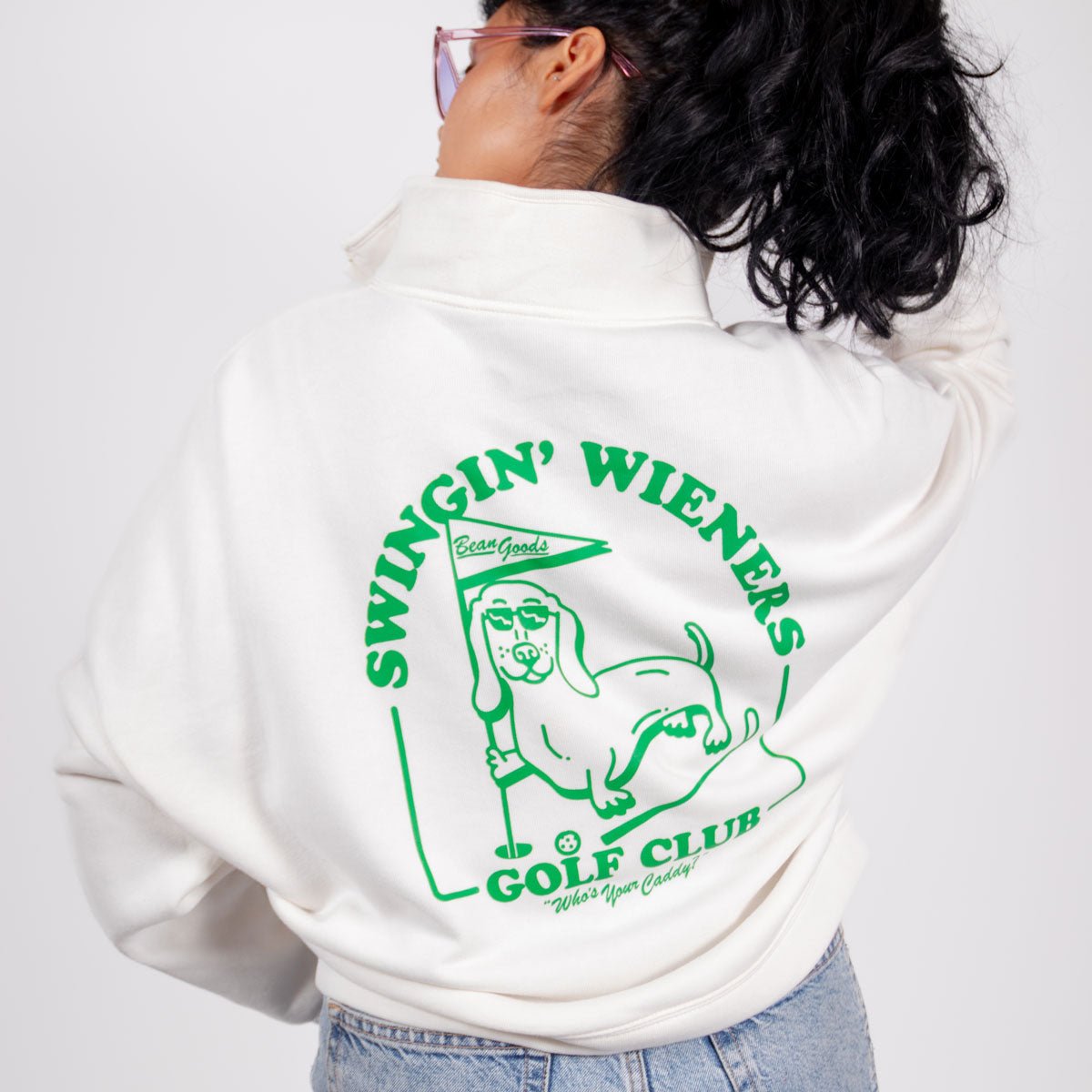 swingin' wieners golf club half zip pullover fleece - bean goods