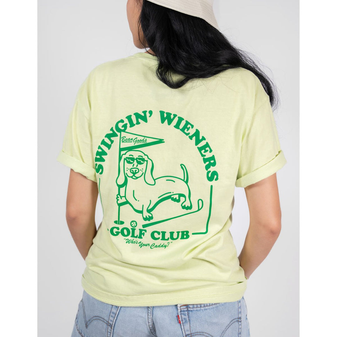 swingin’ wieners golf club unisex pocket tee | birdie green - bean goods