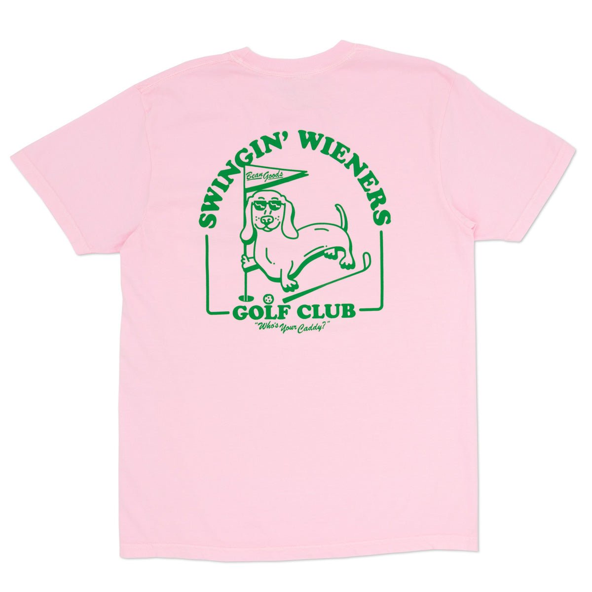 swingin’ wieners golf club unisex pocket tee | caddy pink - bean goods